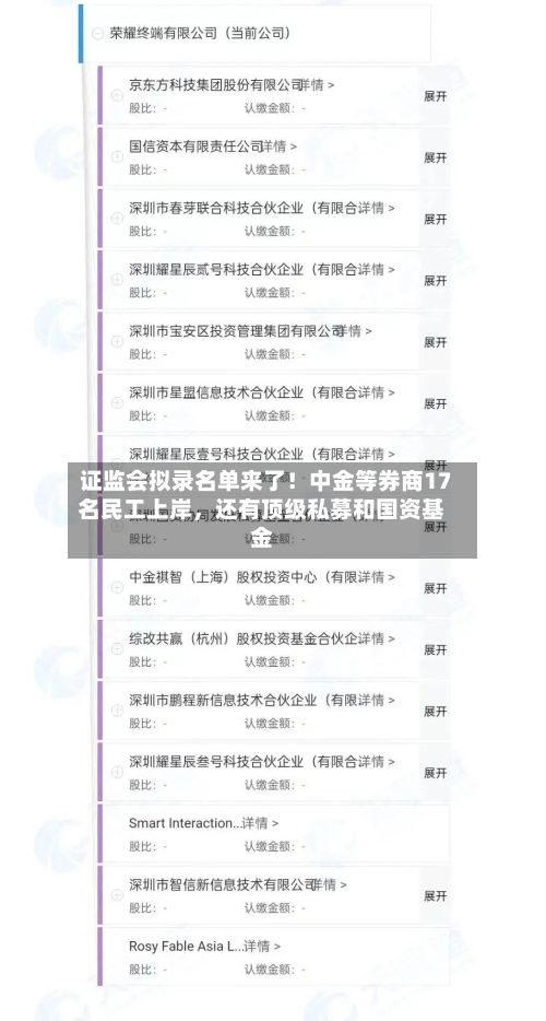 证监会拟录名单来了！中金等券商17名民工上岸	，还有顶级私募和国资基金-第2张图片